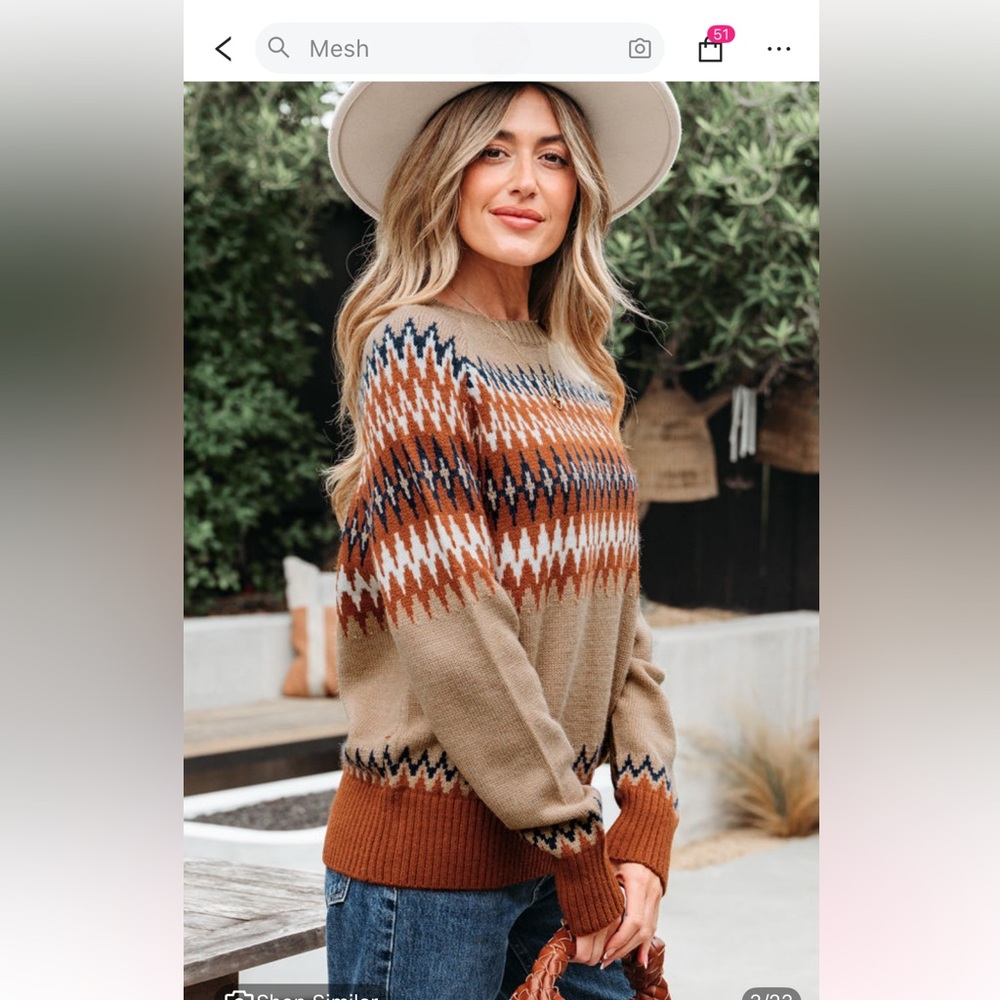 NEW Aztec Geometric Patterned Sweater - Khaki, Brown, boho, free people vibes - Picture 3 of 8